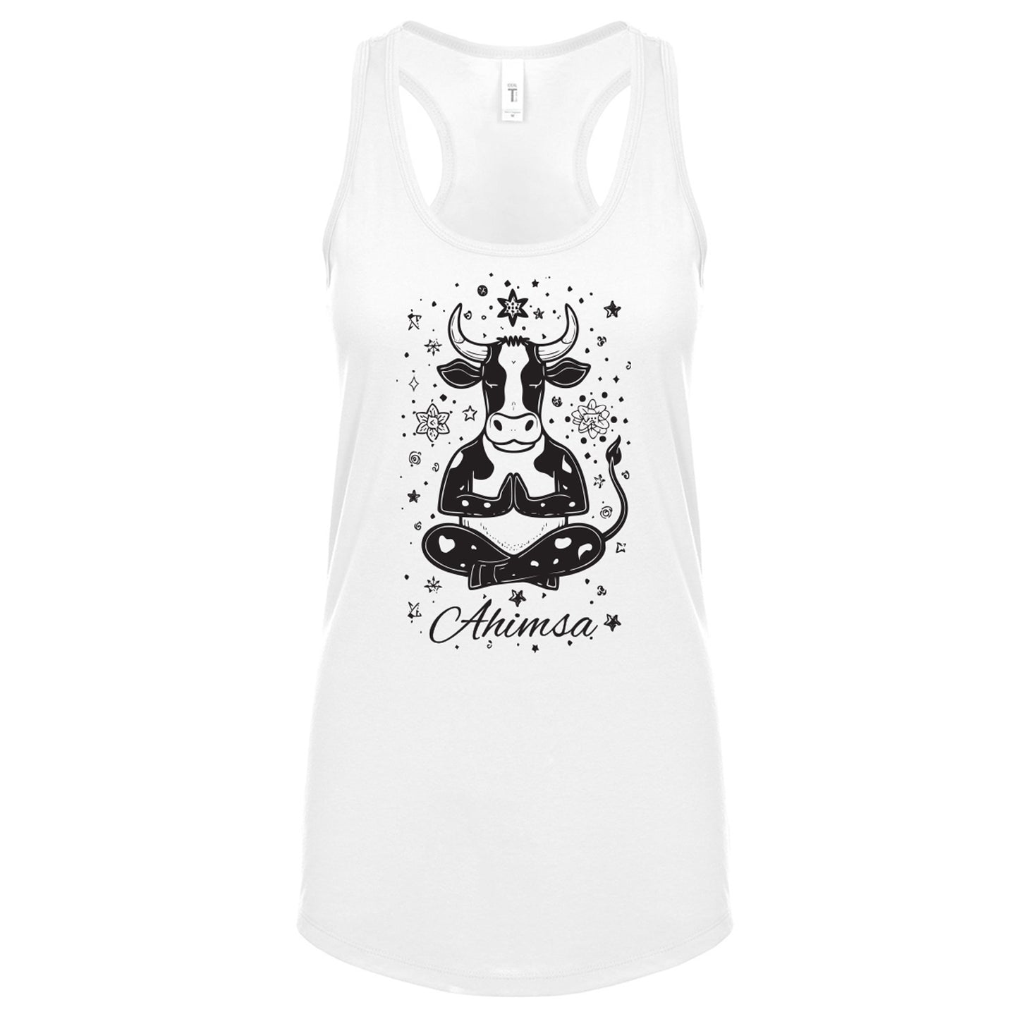 Ahimsa Meditating Cow Ladies Racerback Tank- 100% Profits to Animal Charities!