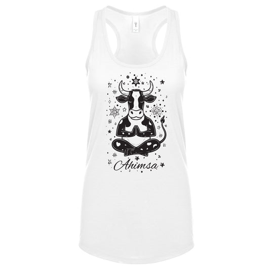 Ahimsa Meditating Cow Ladies Racerback Tank- 100% Profits to Animal Charities!