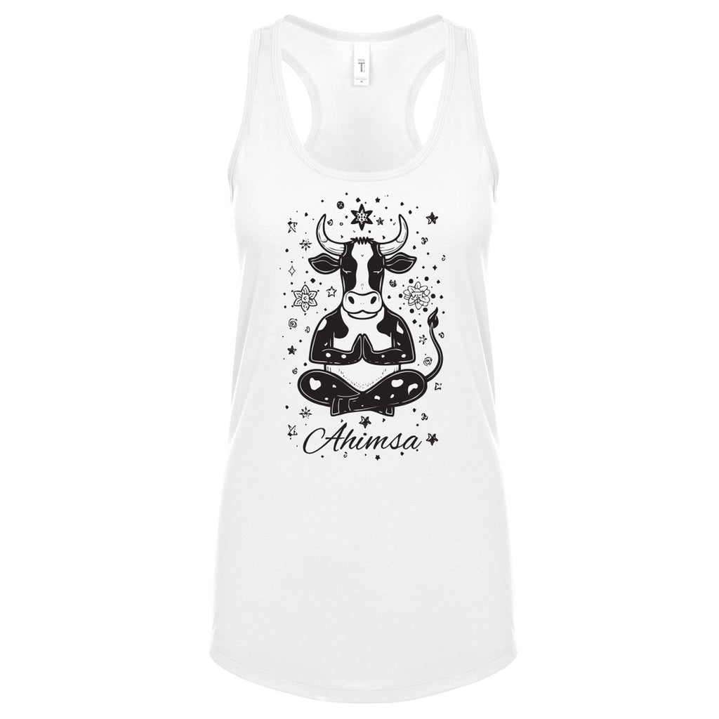 Ahimsa Meditating Cow Ladies Racerback Tank- 100% Profits to Animal Charities!