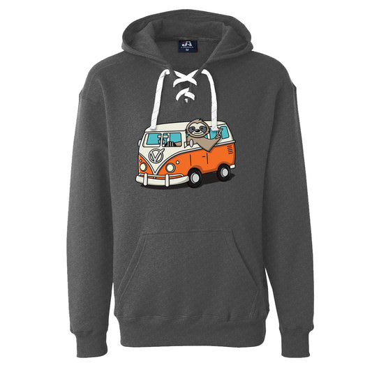 Hippie Sloth Unisex Sport Lace Hooded Sweatshirt - Charcoal Heather