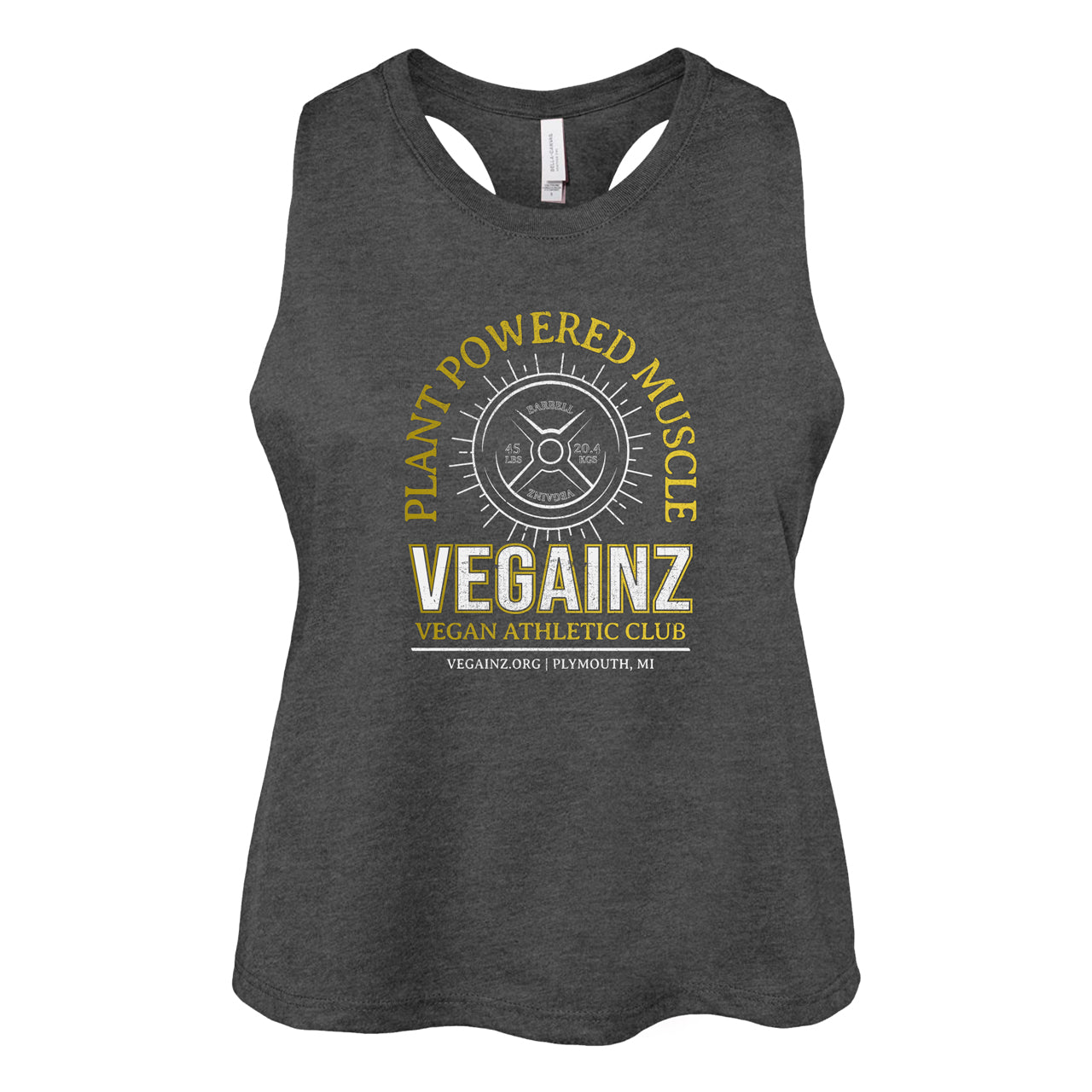 Ladies VEGAN ATHLETIC CLUB Dark Gray Cropped Tank - 100% for Charity!