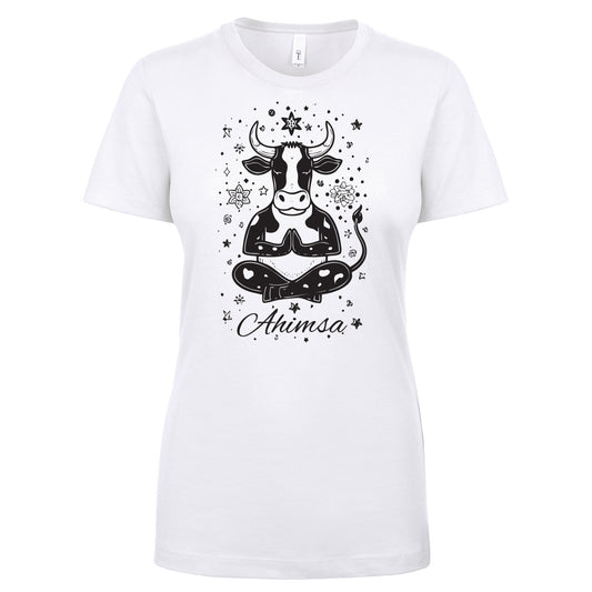 Pre-Order! Ahimsa Meditating Cow Ladies T-Shirt - 100% Profits to Animal Charities!