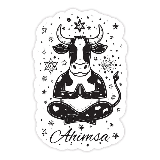 Ahimsa Meditating Cow Clear Sticker - Free Shipping