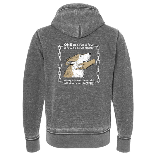 Unisex I AM ONE: DOGGO Vintage Full-Zip Hoodie - 100% for Charity!